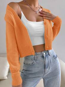 SHEIN Unity 馬卡龍色系女童萬搭簡約針織開衫 - 橘色 - 查看 1