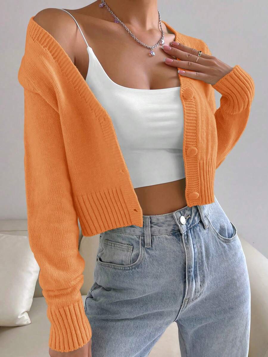 SHEIN Unity 馬卡龍色系女童萬搭簡約針織開衫 - 橘色 - 查看 1