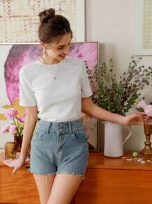 GENKIRA Random Lace Short Sleeve Blouse - White - View 3