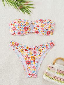 SHEIN Swim Ensemble de maillot de bain à imprimé floral mignon pour femmes, idéal pour l'été