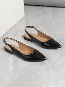 2025 Autumn Women's Summer New Pointed Toe Back Strap Open Heel Flat Shoes With Simple Design Valentines - Black - View 3