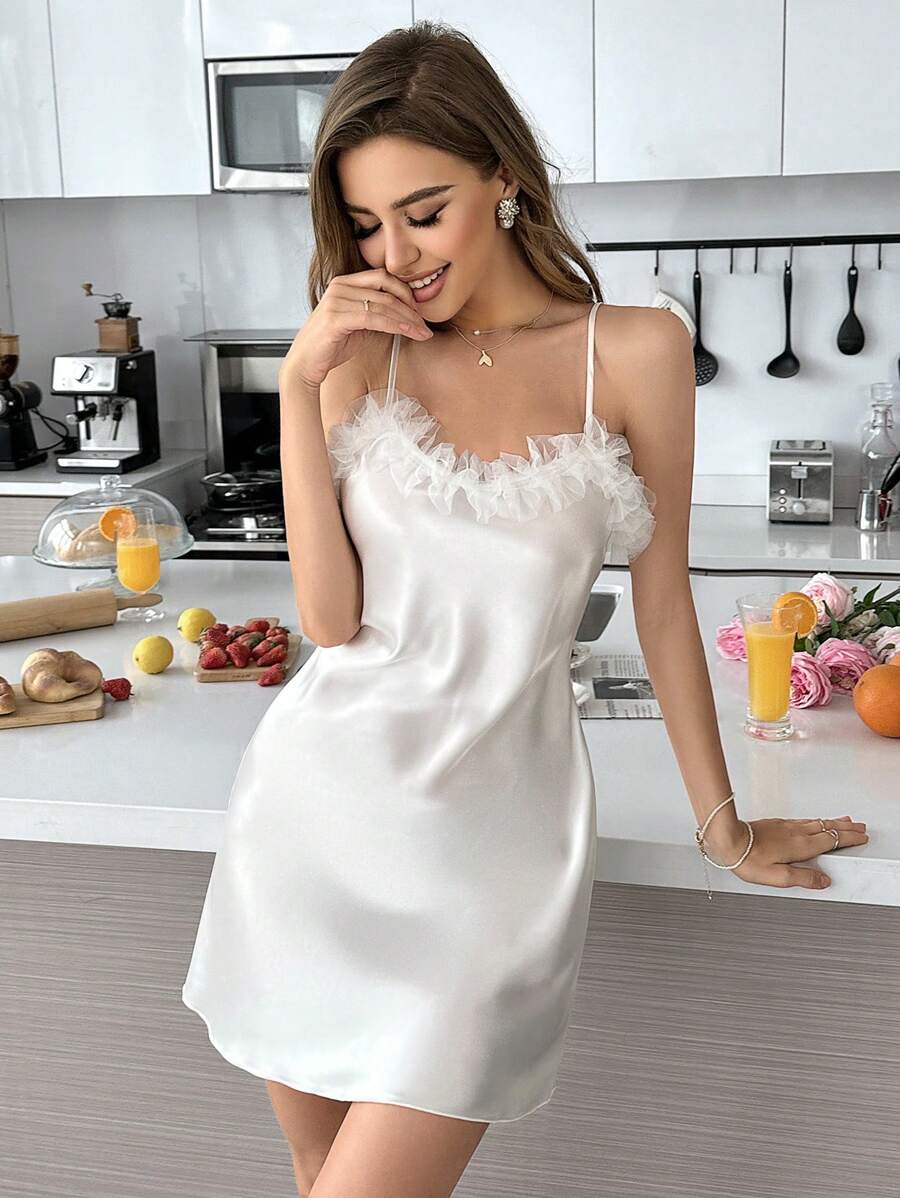 SilkySpell 女士网眼装饰吊带睡衣吊带裙睡衣奢华家居服