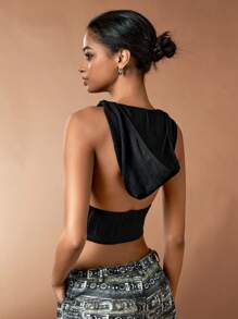 Forever 21 女性純色無袖連帽背心上衣，帶V領線，適合夏天