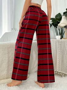Pantalones De Salón Para Mujeres Con Decoración De Cuadros Y Lazo - Rojo - Ver 2
