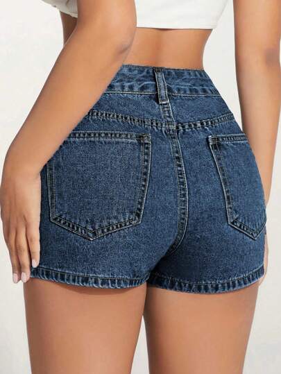 SHEIN PETITE High Waist Asymmetrical Hem Denim Skort