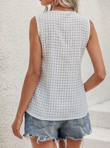 SHEIN LUNE Chemise Décontractée Sans Manches D'été En Tissu À Carreaux Avec Texture À Boutons En Bois Décoratifs Pour Les Vacances
