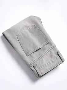Men's Zip Fly Distressed Jeans With Pockets - Grey - View 7
