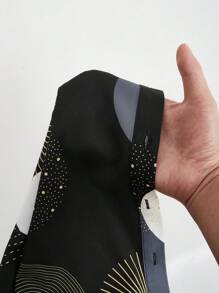 EMERY ROSE 女裝時尚優雅寬鬆襯衫,隨機花卉印花,長版設計 - 黑與白 - 查看 5