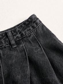 SHEIN ICON Denim A-Line Skirt With Fringe Hem Design - Black - View 4