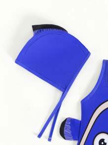 SHEIN Infant Boys' Lovely Blue Phrase Design Swimsuit And Swim Cap Set