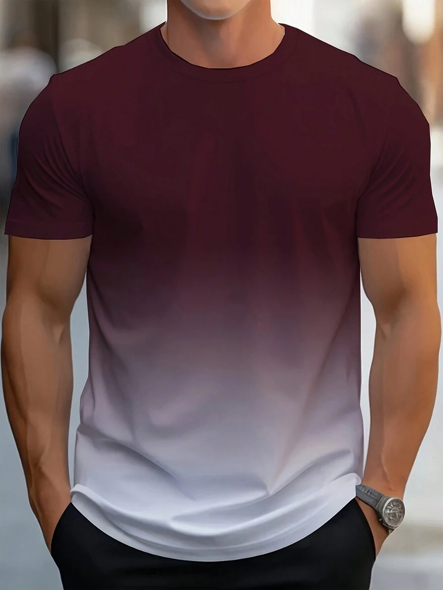 Manfinity Homme Men Gradient Short Sleeve T-Shirt For Summer, For Going Out, For Friends - Multicolor - View 1