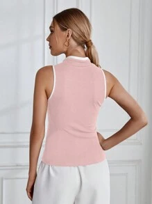 SHEIN Privé 女士立領彩塊背心上衣，帶邊緣修飾 - 彩色 - 查看 4