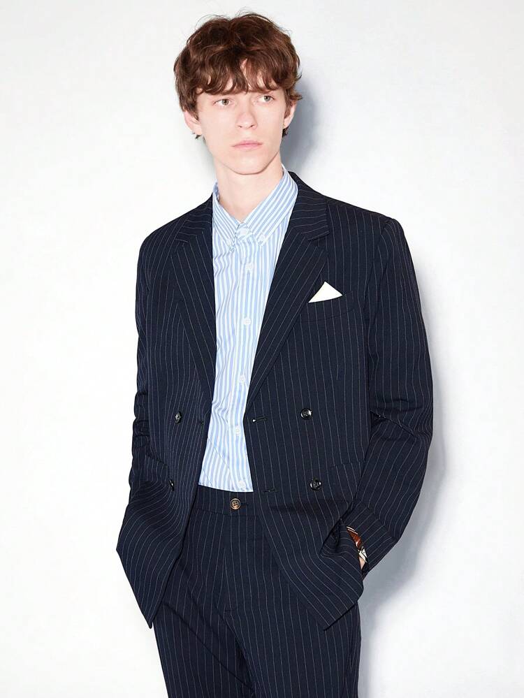 Striped Easy Care Slim Fit Woven Business Blazer For Summer, For Fall Winter