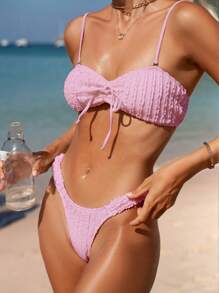 Swim Mod Women's Spaghetti Strap Bikini Set Suitable For Summer Beach - Pink - View 4