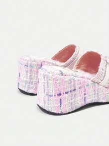 SheIn SXY Women's Platform Wedge Sandals, Peep Toe Chunky Heeled Slip-On Shoes With Thick Soles For Outdoor Wear - Multicolor - View 5