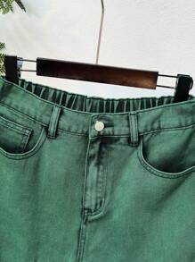 SHEIN Teen Boy Stylish Washed Loose Straight Leg Green Jeans,Baggy Pants,For Spring And Summer Outfits