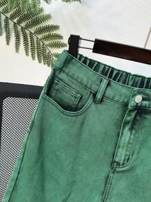 SHEIN Teen Boy Stylish Washed Loose Straight Leg Green Jeans,Baggy Pants,For Spring And Summer Outfits