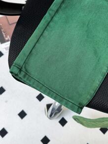 SHEIN Teen Boy Stylish Washed Loose Straight Leg Green Jeans,Baggy Pants,For Spring And Summer Outfits