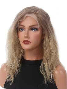 Ombre Blonde Natural Wave Short Women Lace Front Synthetic Wigs 6X4X0.5 T-Part Lace Wig  Middle Length Lace Curly Wigs With 180 Density Side Part Synthetic Hair For Women Lady Ladies Daily Used 18inch Beginner Friendly - Ombre - View 6