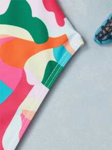 SHEIN Swim Traje de baño de una pieza con estampado abstracto y tirantes de espagueti para mujer, adecuado para la playa o el verano de vacaciones