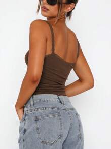 INAWLY Áo Cami màu trơn cho nữ - màu nâu - Xem 2