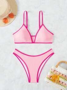 SHEIN Swim Maillot de bain bikini avec bordure contrastée, plage d'été