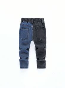Baby Boy Elastic Waist Distressed Denim Jeans - Dark Wash - View 2