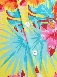 SHEIN Wildeya Camisa con cuello y manga corta con estampado de piñas y flores para chico joven, ideal para vacaciones de verano