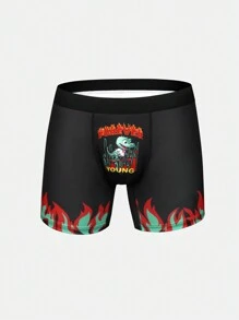 Men Cartoon & Flame Digital Printed Comfortable Trunk