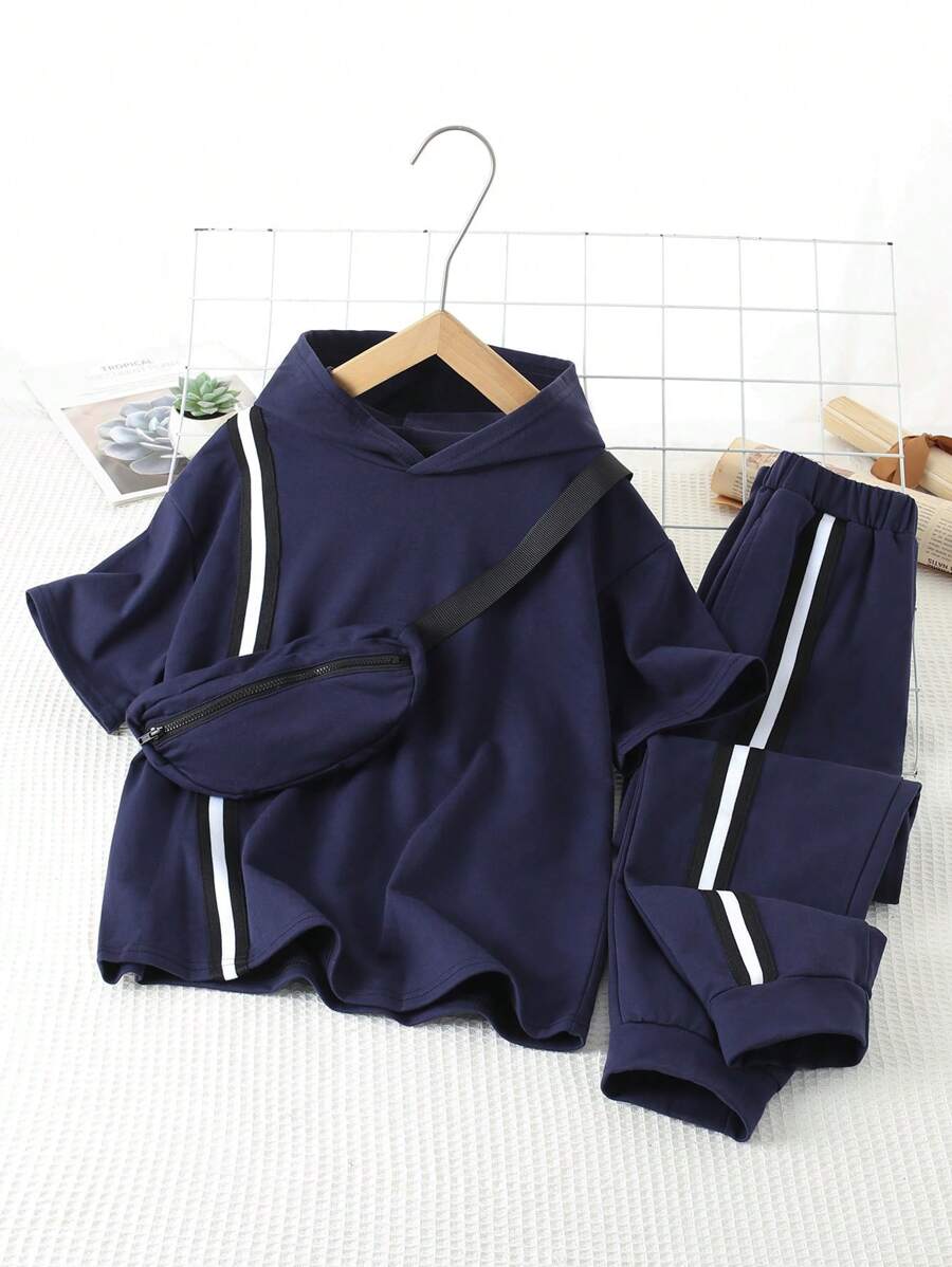 3-teiliges Set Für Lässige Oversized Kapuzenpullover, Jogginghose Und Tasche Für Jungen Im Tween Alter