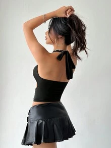 VaVaBold Màu thuần Halter Neck Xu hướng: Cắt giảm Không lưng Áo ba lỗ Áo - màu đen - Xem 2