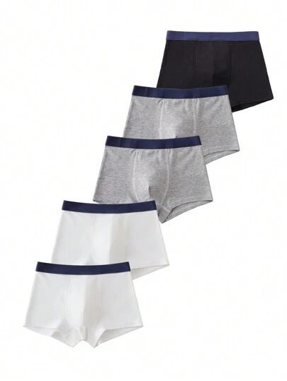 年輕男孩彩塊簡約舒適方型剪裁內褲5件裝