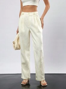 GENKIRA Pantalón recto suelto y elegante con bolsillo bordado y plisado para mujer - Albaricoque - Ver 4