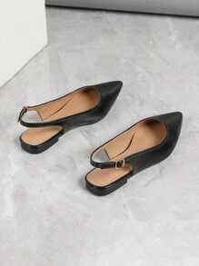 2025 Autumn Women's Summer New Pointed Toe Back Strap Open Heel Flat Shoes With Simple Design Valentines - Black - View 8