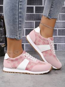 Women's New Princess & Fairy Embroidered Floral Print Retro British Style Sneakers, Lightweight Outdoor Casual Student Soft Bottom Non-Slip Running Shoes - Pink - View 5