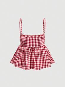 SHEIN MOD Women's Lace Patchwork Checkered Camisole Tank Top