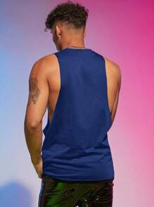 Áo thun nam cổ tròn dệt kim không tay - Màu xanh lam - Xem 2