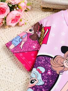 SHEIN Girls' Printed Short Sleeve Dress (Tween Girl) - Hot Pink - View 3