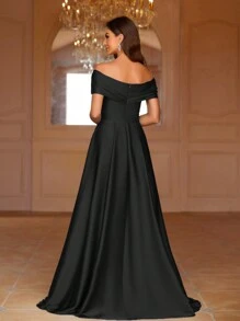 SHEIN Belle 纯色露肩 A 字形伴娘礼服（成人）舞会礼服女士正式