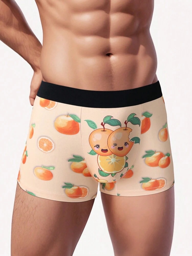 Men's Fruit Pattern Knitted Fabric Trunks With Medium Stretch