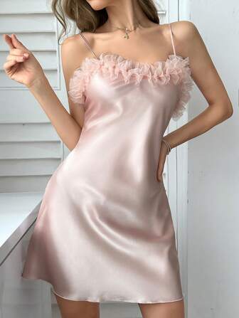 SilkySpell Women's Sleeveless Ruffle Hem Sleep Dress Pajama Dress Luxeloungewear