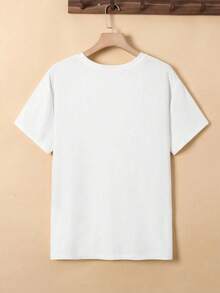SHEIN EZwear Của phụ nữ In Trái tim Vòng cổ Ngắn tay Áo thun - trắng - Xem 2