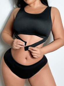 2pcs/Set Women's Plus Size Wireless Seamless Bra And Panties Set In Solid Color - Black - View 1