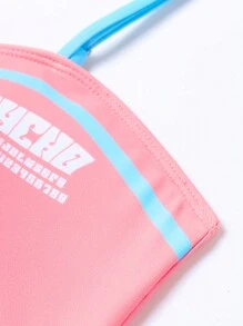 Teen Girl 2 chiếc cổ áo bất đối xứng in chữ thể thao Bộ bikini đi biển mùa hè - Nhiều màu - Xem 4