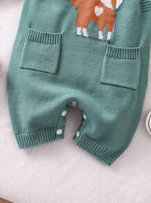 SHEIN 嬰兒男童狐狸印花口袋針織連體衣 - 彩色 - 查看 4