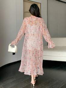 Dazy Designer Áo sơ mi nữ in hoa, cổ áo xếp nếp, tay dài, thích hợp cho mùa hè, kiểu dáng voan mỏng, thích hợp cho lễ Phục sinh. - Nhiều màu - Xem 5