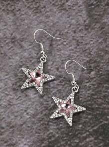 ROMWE 1pair Retro Gothic Rock Style Star Shaped Earrings With Rhinestone Detail, Halloween - Pink - View 5