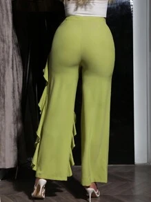 Zolique Pantalones Anchos Y Sueltos Con Detalles De Volantes En Los Laterales - Verde - Ver 2