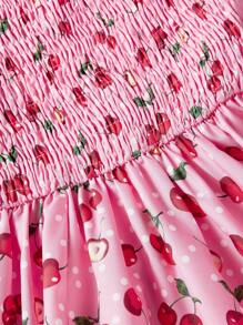 SHEIN MOD Vestido Rosa De Manga Abullonada Con Estampado De Cereza - Rosa - Ver 3