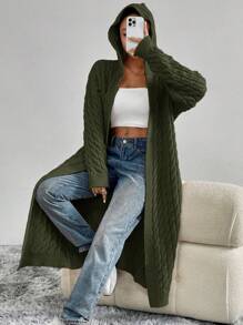 Women's Fashionable Solid Color Cable Knit Cardigan, Versatile For Autumn - Army Green - View 6